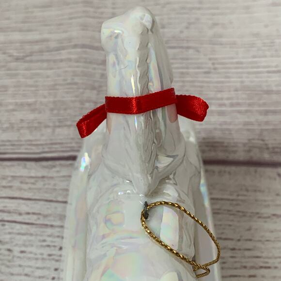 White Iridescent Rocking Horse Ornament with Red Bow and Bell 3 1/4" Tall - Picture 12 of 16